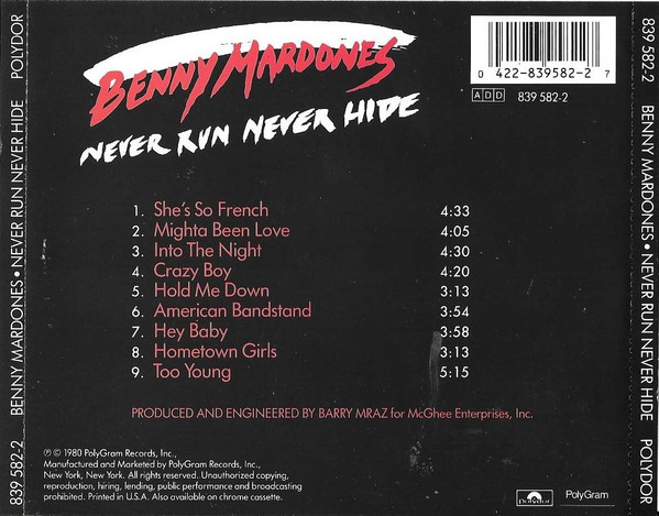Benny Mardones – Never Run Never Hide Cd
