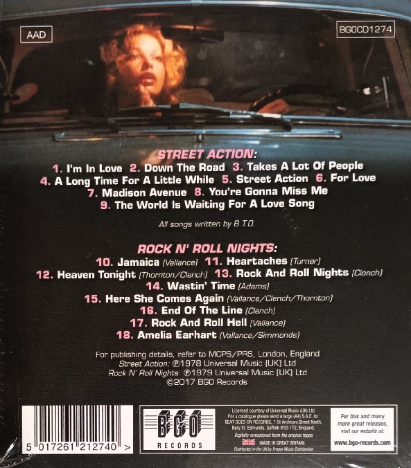 bto street action trasera Bachman Turner Overdrive (B.T.O.) – Street Action / Rock N' Roll Nights Cd