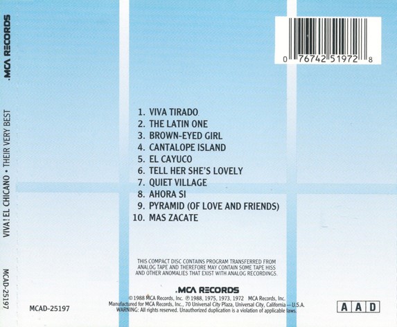 chicano trasera El Chicano – Viva! El Chicano - Their Very Best Cd