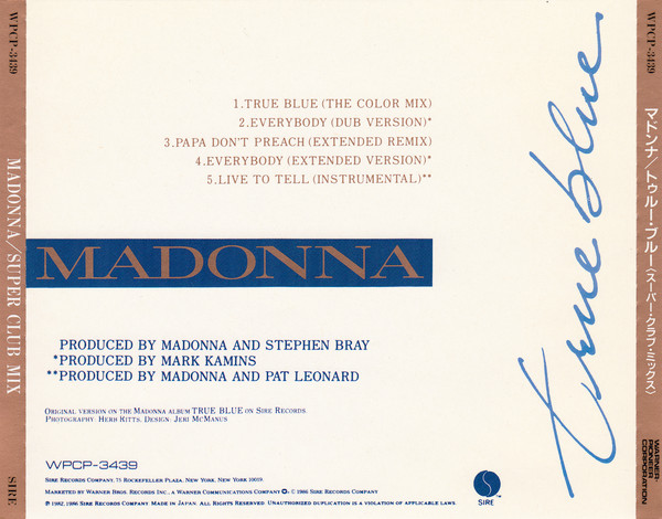 madonna true single trasera Madonna – True Blue (Super Club Mix) Cd Single Japonés