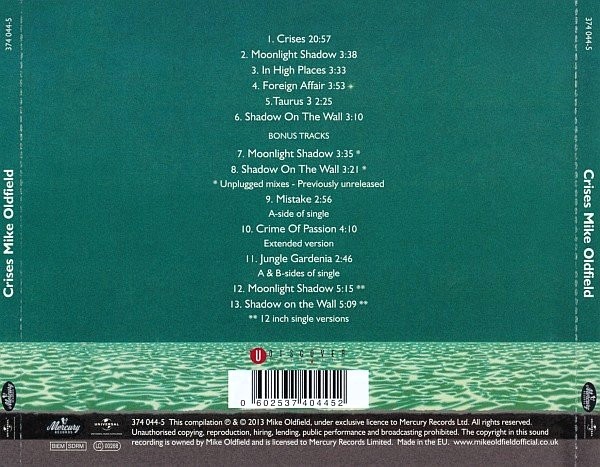 mike oldfield crisses trasera Mike Oldfield – Crises Cd (Bonus Tracks)