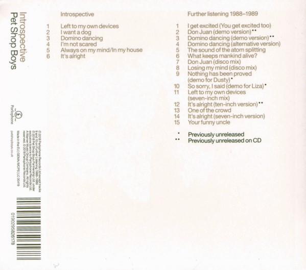 pet shop intrspective trasera Pet Shop Boys – Introspective / Further Listening 1988-1989 Cd (Bonus Tracks)
