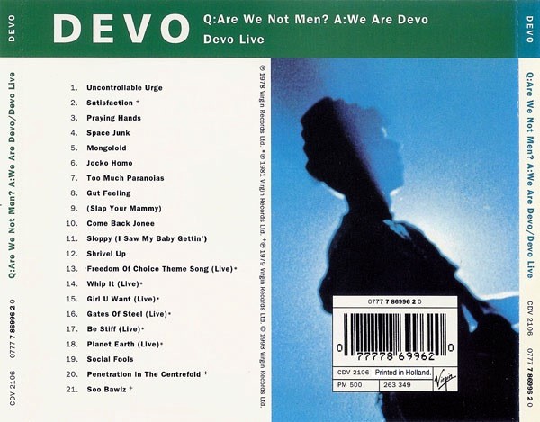 devo live trasera Devo – Q: Are We Not Men? A: We Are Devo / Devo Live Cd (2 Álbumes en 1 cd)