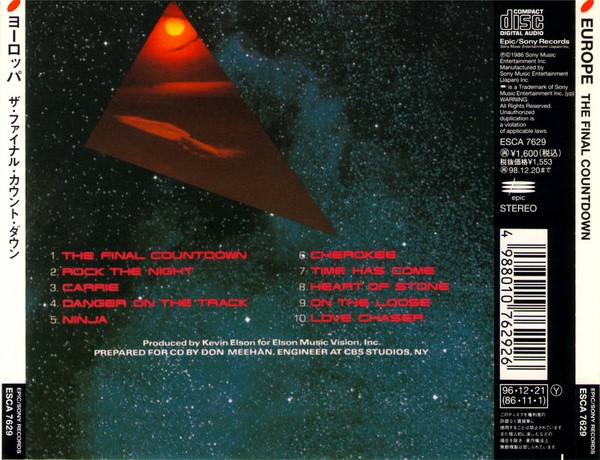 europe trasera Europe – The Final Countdown Cd Japonés