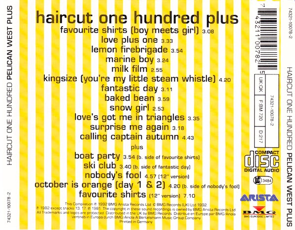 haircut one trasera Haircut One Hundred – Pelican West Plus Cd (Bonus Tracks)