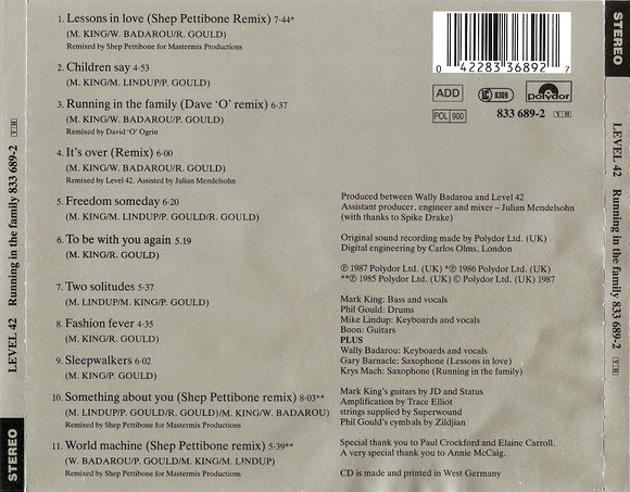 level 42 platinum trasera Level 42 – Running In The Family (Platinum Edition) 12"
