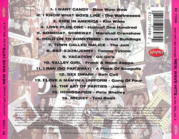 new wave hits 5 trasera Just Can't Get Enough: New Wave Hits Of The '80s, Vol. 5 Cd (Varios Artistas)