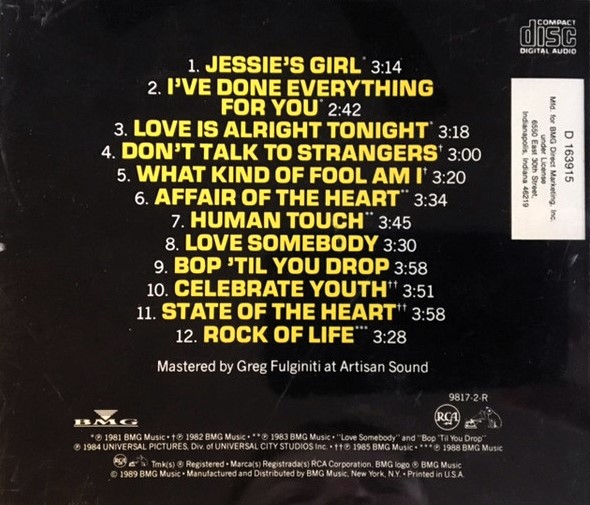 rick springfield best of trasera Rick Springfield – Greatest Hits Cd
