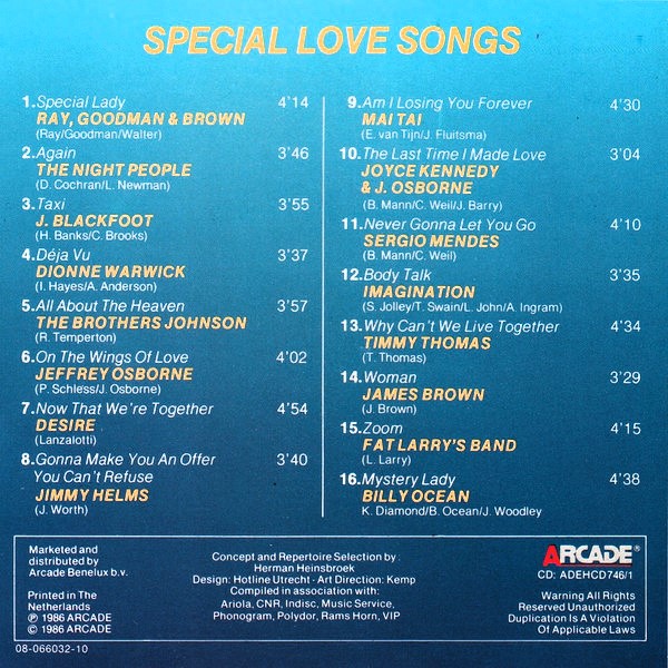 special love songs trasera Special Love Songs - 16 Soft Soul Songs Cd Japonés / Holanda (Varios Artistas)
