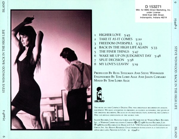 steve winwood back trasera Steve Winwood – Back In The High Life Cd
