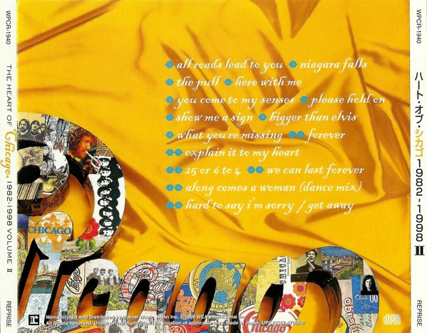 chicago 1982 1998 trasera Chicago – The Heart Of Chicago 1982-1998 Volume II Cd Japonés (Along Comes A Woman Dance Mix)