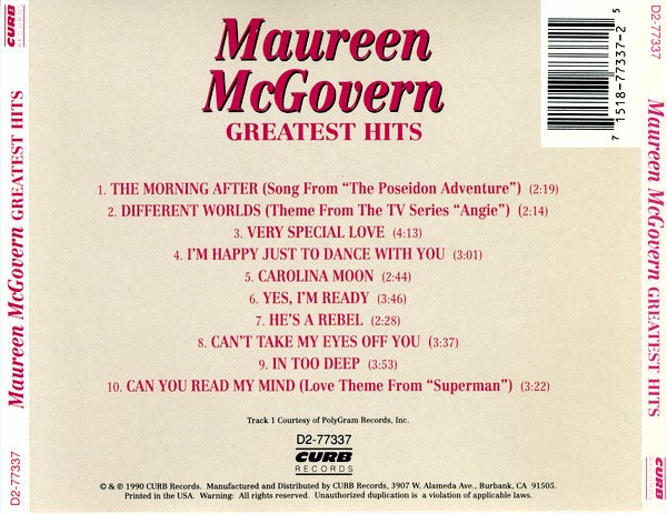 maureen mcgovern trasera Maureen McGovern – Greatest Hits Cd