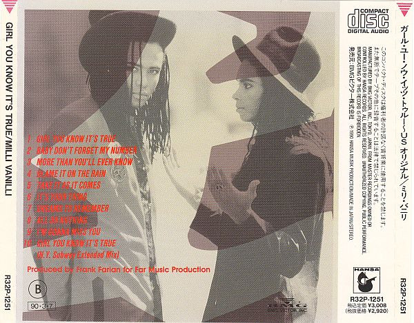 milli vanilli trasera Milli Vanilli – Girl You Know It's True Cd Japonés (Bonus Track)