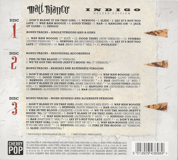 matt bianco 3 cd trasera Matt Bianco – Indigo Cd (Deluxe Edition - Bonus Tracks)