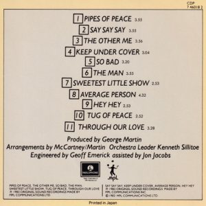 Paul McCartney – Pipes Of Peace Cd Japonés (Edición 1984)