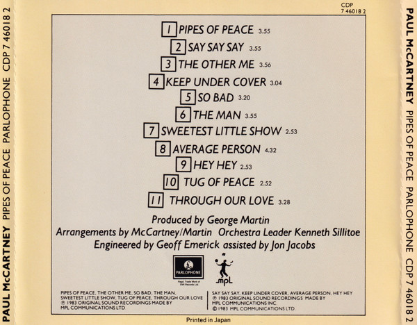 Paul McCartney – Pipes Of Peace Cd Japonés (Edición 1984)