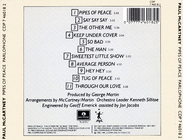 paul mccartney pipes trasera Paul McCartney – Pipes Of Peace Cd (UK)