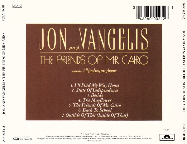 Jon And Vangelis – The Friends Of Mr Cairo Cd