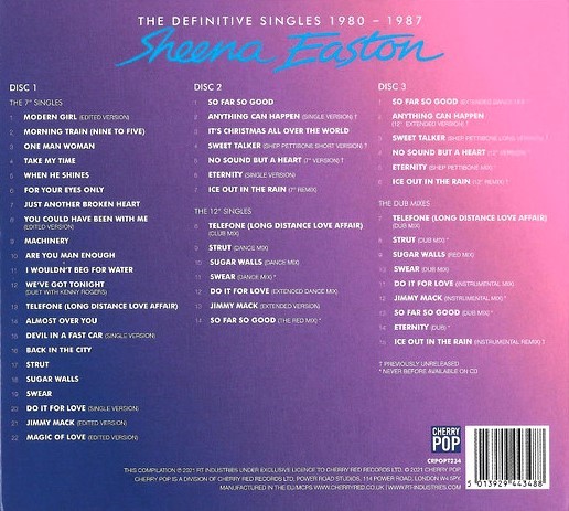 sheena easton 3 cds trasera Sheena Easton – The Definitive Singles 1980 - 1987 Cd (Bonus Tracks - 12")