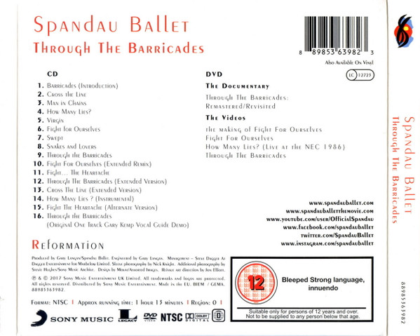 spandau ballet through deluxe trasera Spandau Ballet – Through The Barricades Cd Deluxe Edition (Bonus Tracks 12" + Dvd)