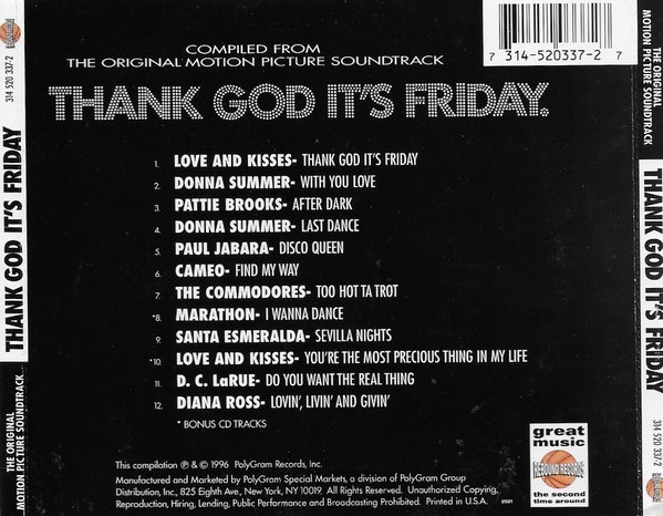 thank god trasera Thank God It's Friday - Original Motion Picture Soundtrack Cd