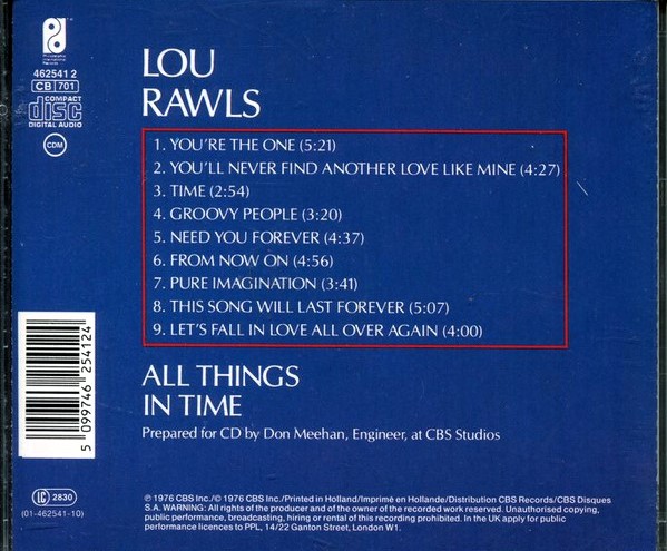 lou rawls all things trasera Lou Rawls – All Things In Time Cd