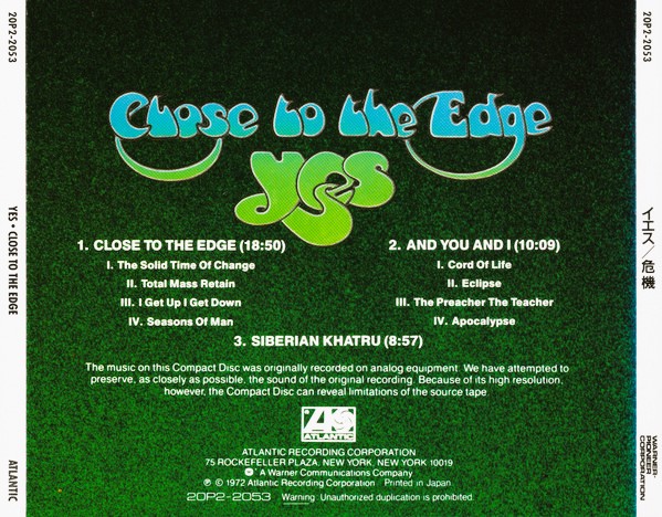 YES CLOSE TRASERA Yes – Close To The Edge Cd Japonés