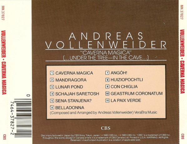 andreas vollenweider trasera Andreas Vollenweider – Caverna Magica (...Under The Tree – In The Cave...) Cd (New Age)