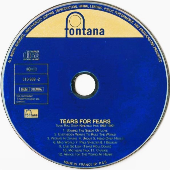 tears for fears greatest cd Tears For Fears – Tears Roll Down (Greatest Hits 82-92) Cd