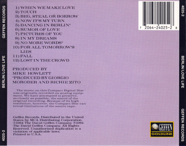 Berlin – Love Life Cd