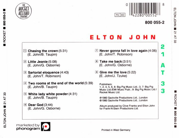 elton john 21 at 33 WG trasera Elton John – 21 At 33 Cd