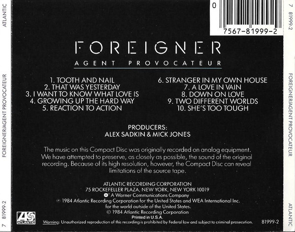 Foreigner – Agent Provocateur Cd (Usa)
