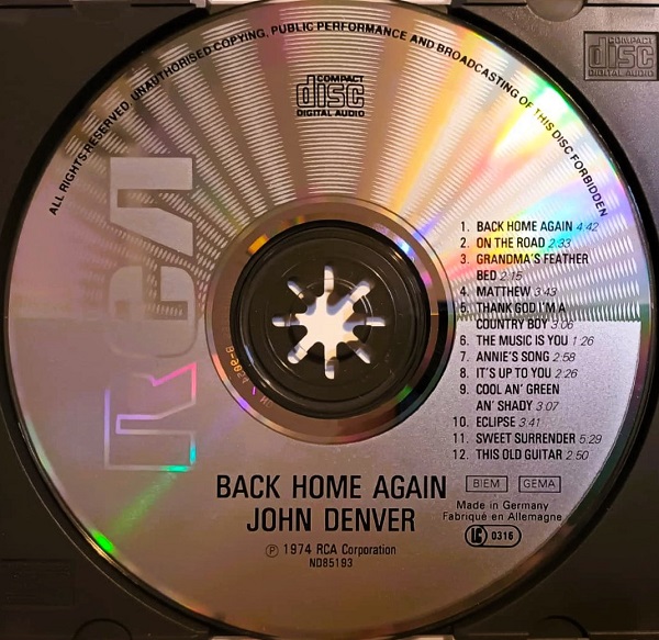 John Denver – Back Home Again Cd
