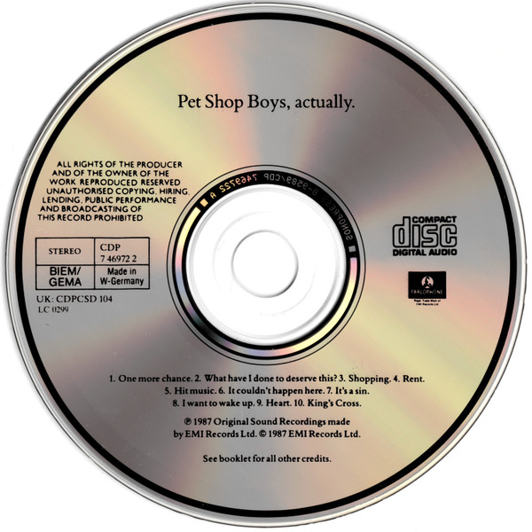 Pet Shop Boys – Actually Cd (West Germany)