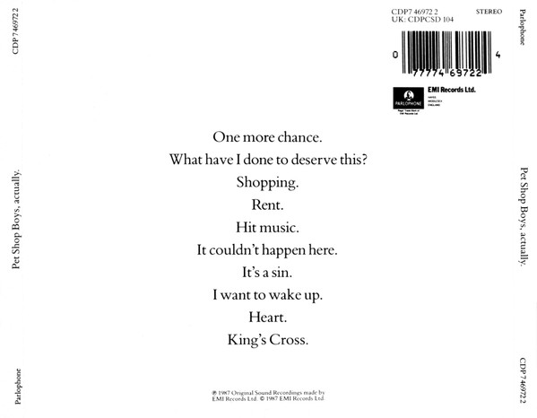 Pet Shop Boys – Actually Cd (West Germany)