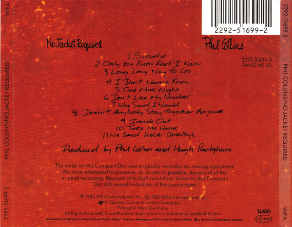 Phil Collins – No Jacket Required Cd