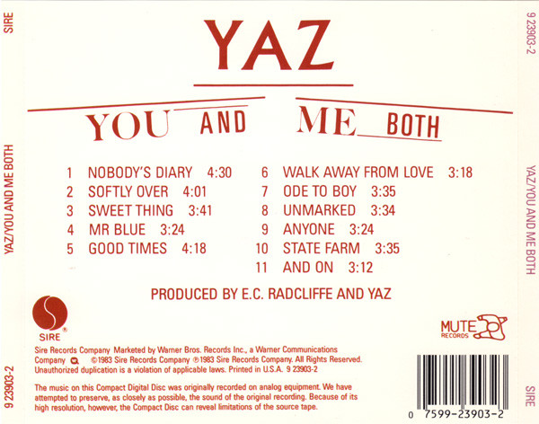 Yaz (Yazoo) – You And Me Both Cd
