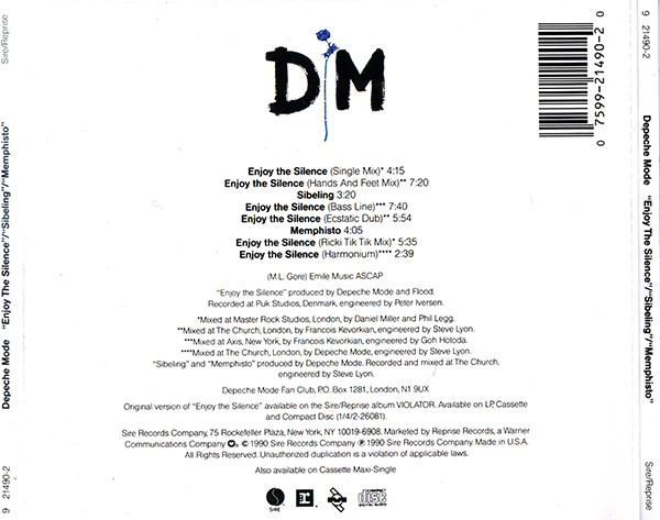 depeche mode enjoy trasera Depeche Mode – Enjoy The Silence Cd Maxi-Single