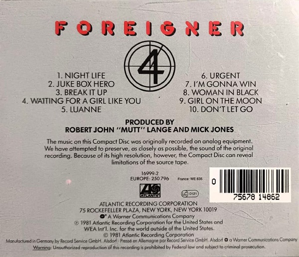 Foreigner – 4 Cd