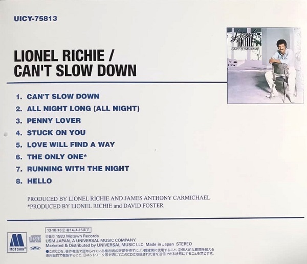 Lionel Richie – Can't Slow Down Cd Japonés