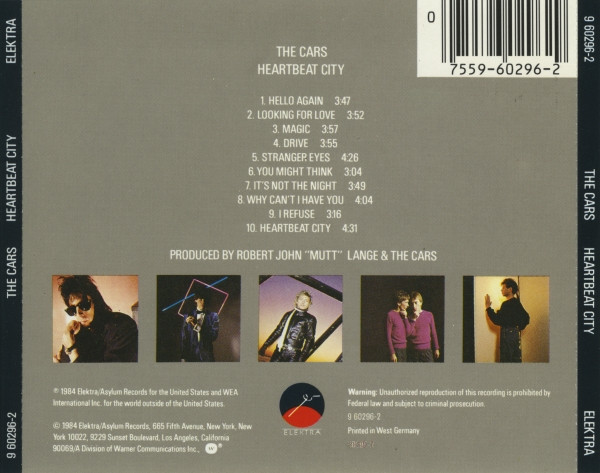 the cars heartbeat WG trasera The Cars – Heartbeat City Cd (West Germany Target)