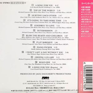 carpenters a song JP trasera Carpenters – A Song For You Cd Japonés