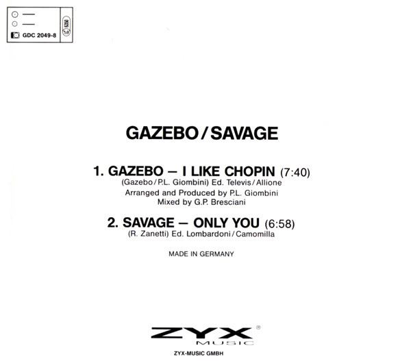gazebo single trasera Gazebo – I Like Chopin / Savage - Only You Cd Single