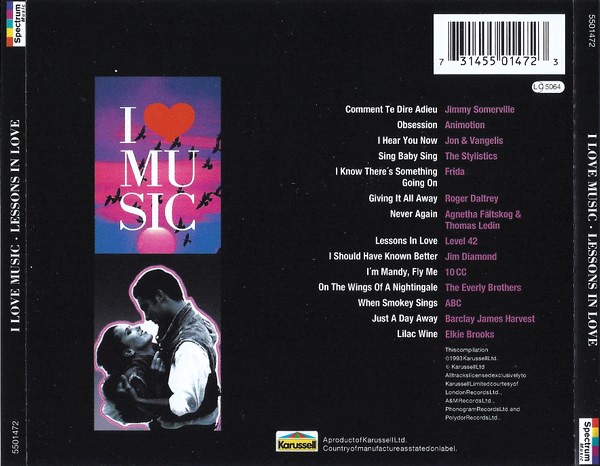 varios lessons in trasera I Love Music - Lessons In Love Cd (Varios Artistas : Jim Diamond - Agnetha Faltskog & Thomas Ledin - Frida)