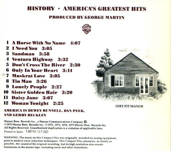 america greatest trasera America – History · America's Greatest Hits Cd Japonés