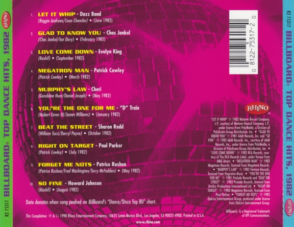 Billboard Top Dance Hits 1982 - Cd (Varios Artistas 12" : Chas Jankel - Evelyn King - Paul Parker - Cheri)