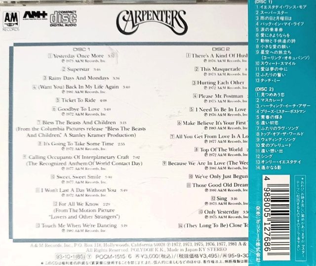 Carpenters – Yesterday Once More Cd Japonés (Compilacion 2 Cds)
