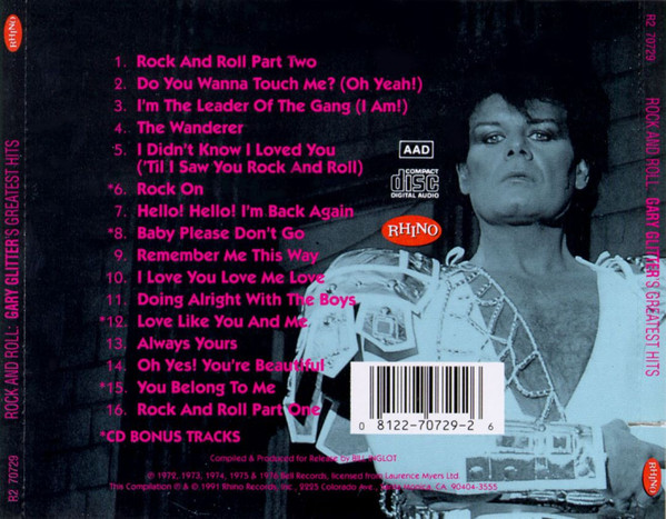 gary glitter greatest rhino trasera Gary Glitter – Rock And Roll: Gary Glitter's Greatest Hits Cd