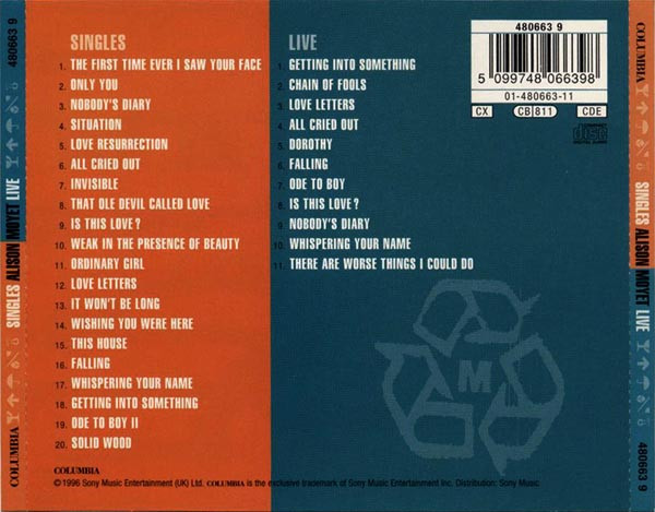 alison moyet best + live trasera Alison Moyet – Singles / Live Cd Doble