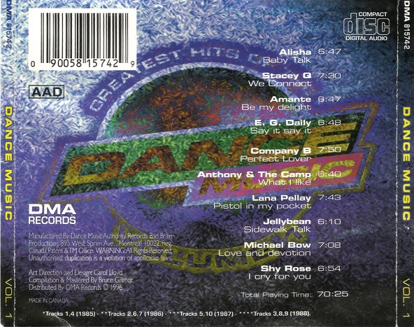 Dance Music Vol. 1 - Cd Varios Artistas (Amanté - Michael Bow - Alisha - Company B. - Stacey Q. - Shy Rose)
